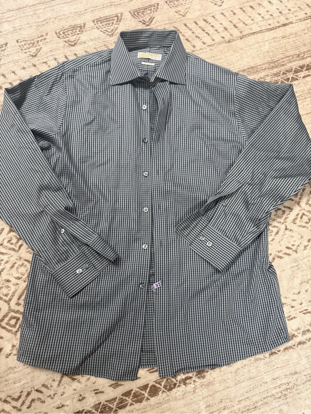 Michael Kors Men's Navy and White Micro-Check Dress Shirt